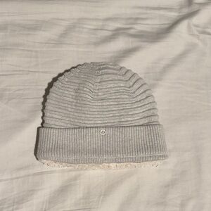 Gray Lululemon Ribbed Beanie with Logo